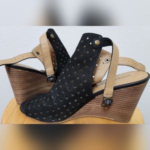 Lucky Brand women leather Peep-Toe ankle Wedge size 8.5